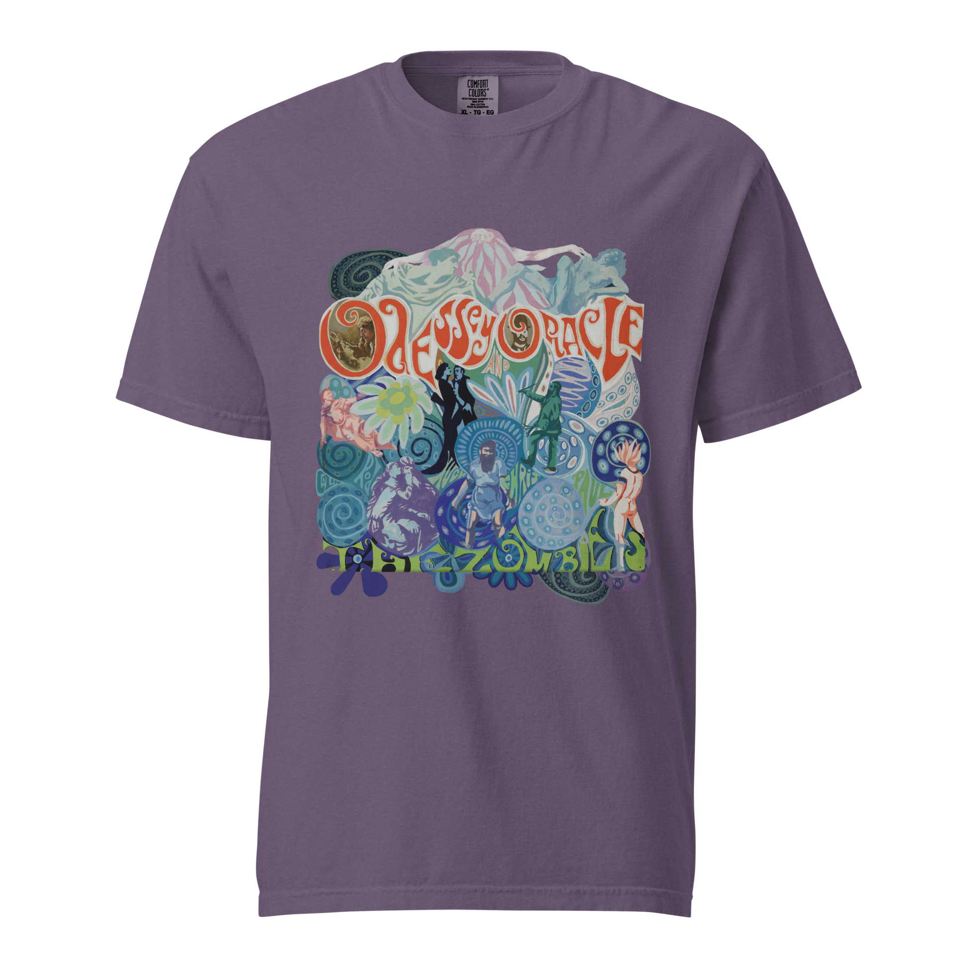 Purple unisex tee with The Zombies Odessey and Oracle wavy illustration design