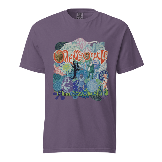 Purple unisex tee with The Zombies Odessey and Oracle wavy illustration design